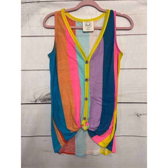 Fantastic Fawn Tank Top Buttons Colorful Block Stripes Size Small - Picture 1 of 4